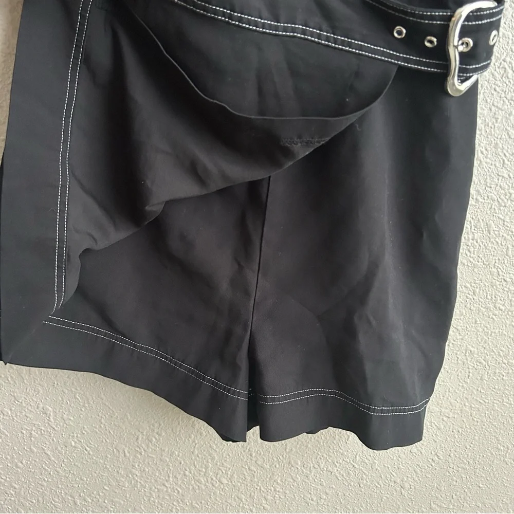 Bar III Black With White Seams Short Sleeve Belted Utility Button Up Romper‎